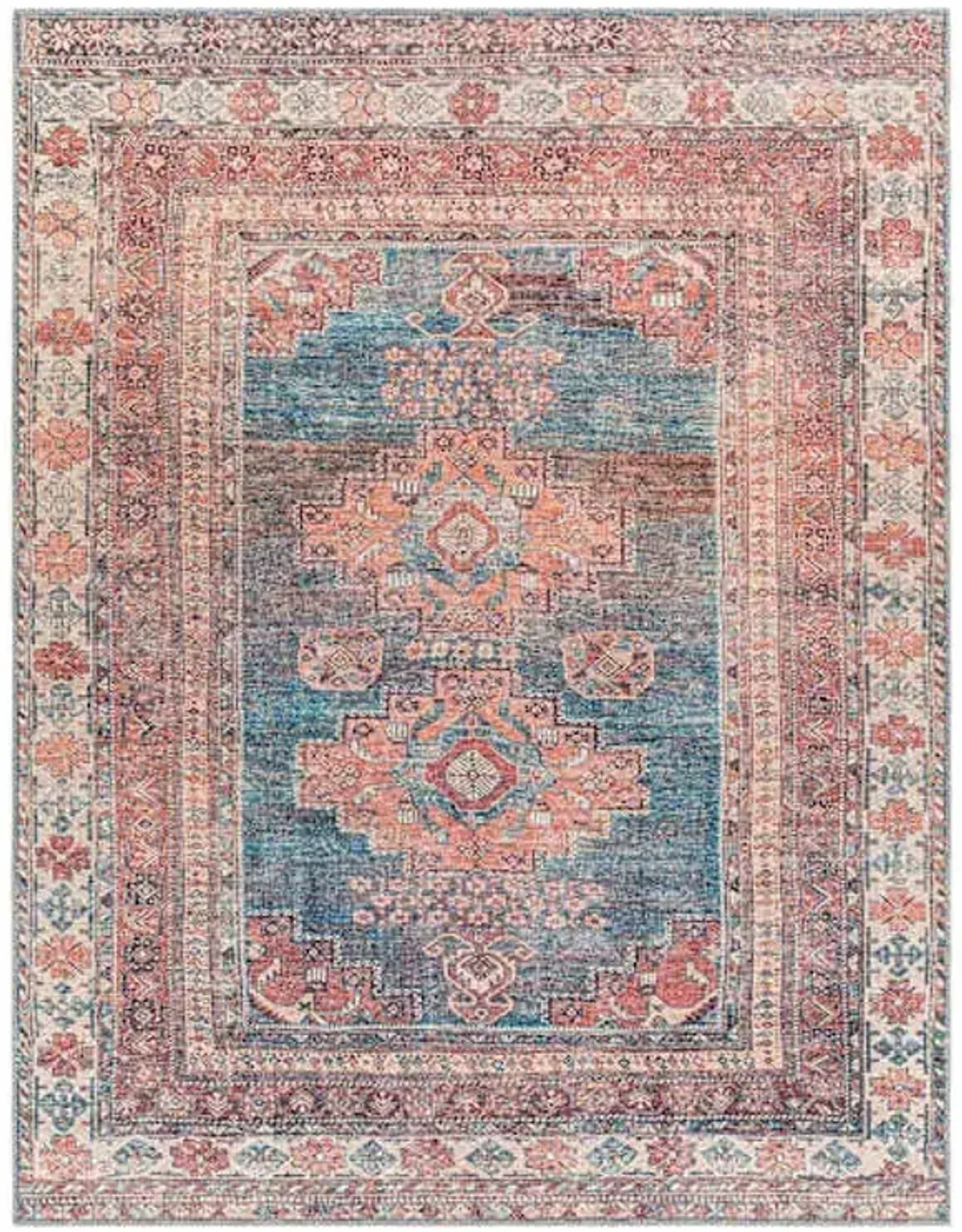 (B859) Colin Red & Blue Multi Medallion Washable Area Rug, 8x10