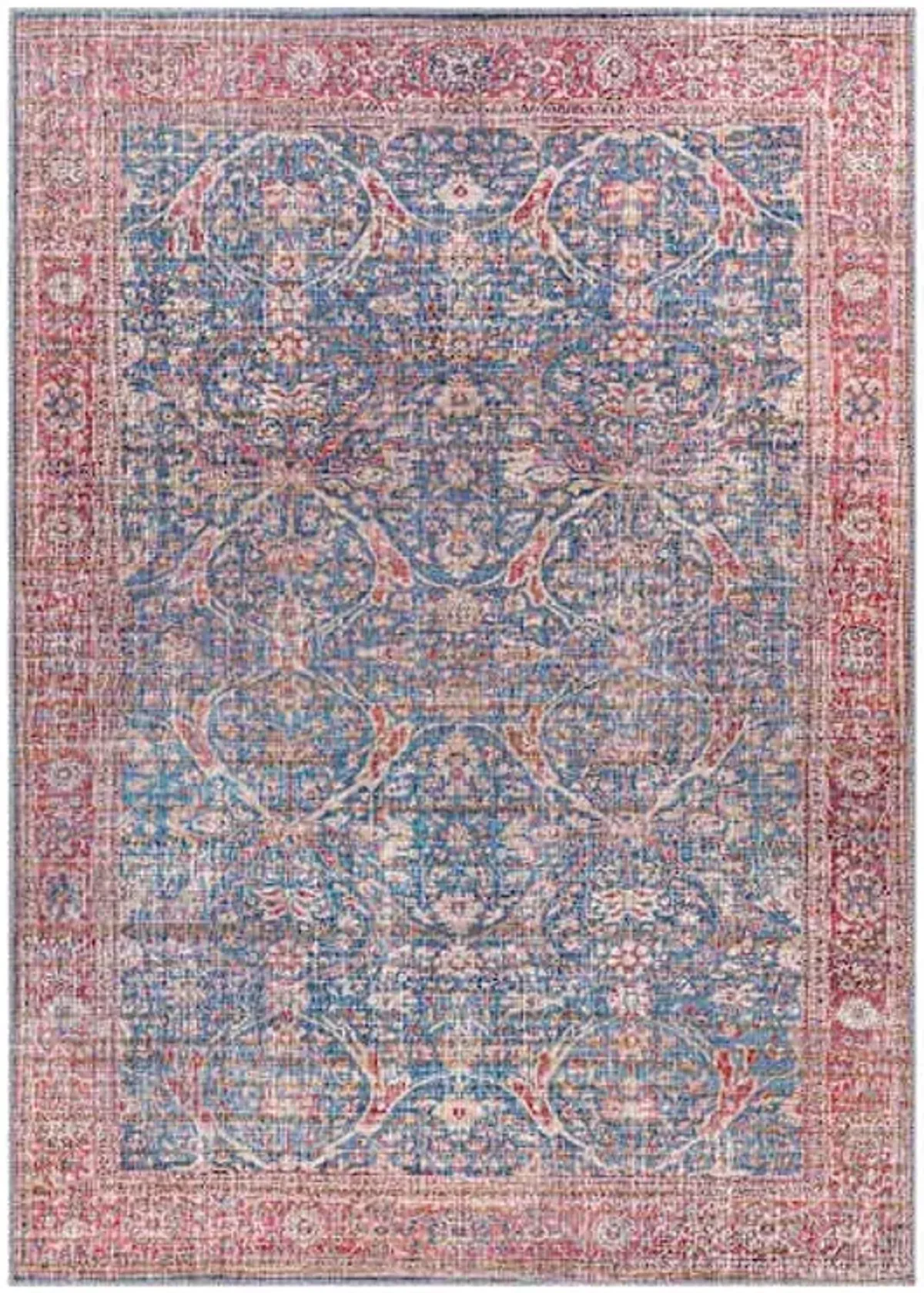 (B860) Honeybloom Colin Red & Blue Floral Medallion Washable Area Rug, 5x7