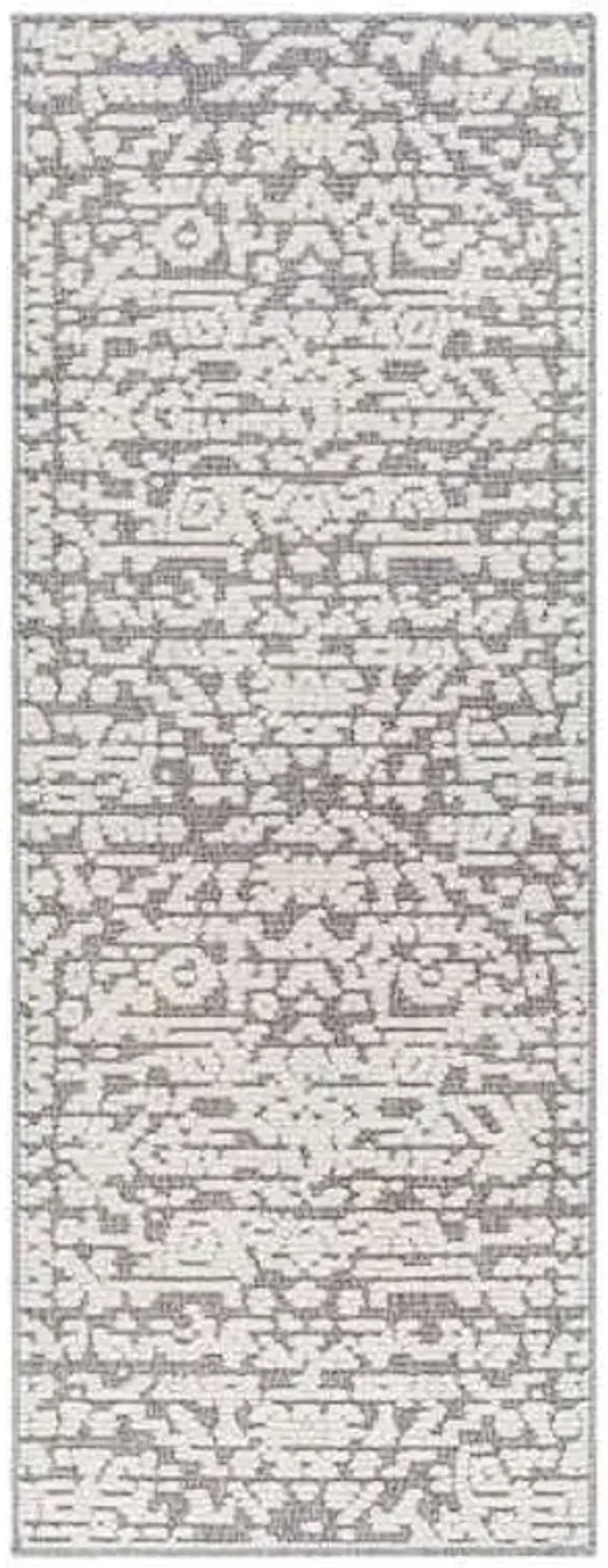 (B862) Lyna Grey & White Patterned Washable Runner, 2x7