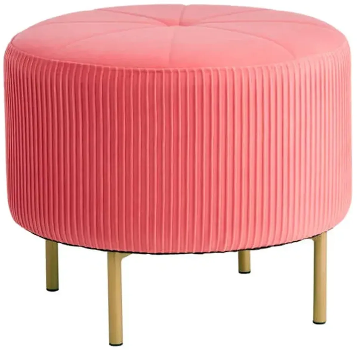 Piper Round Ottoman, Bright Pink Velvet