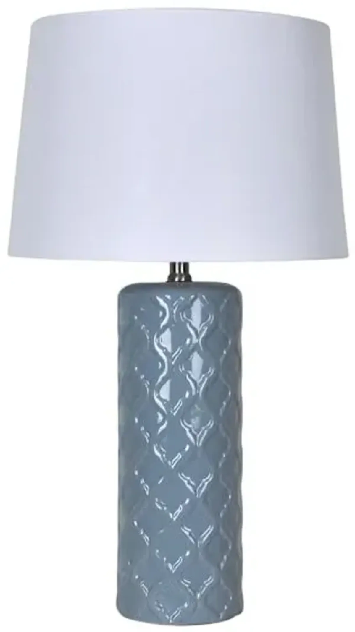 Blue Ceramic Quatrefoil Textured Medium Table Lamp with Shade, 26"