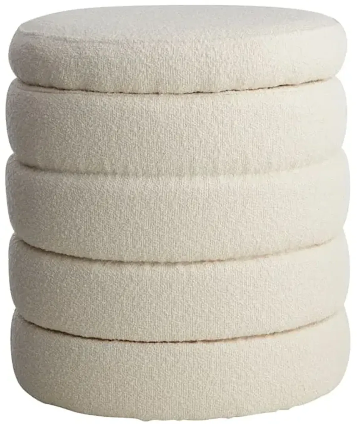 Pax Boucle Round Storage Ottoman, Cream