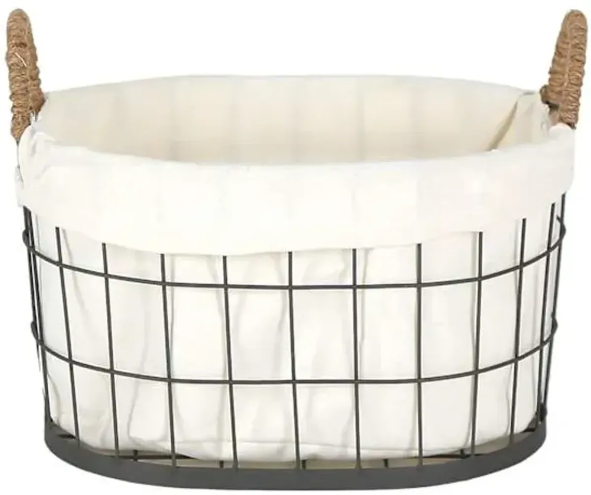 Lined Oval Wire Storage Basket, Extra Large