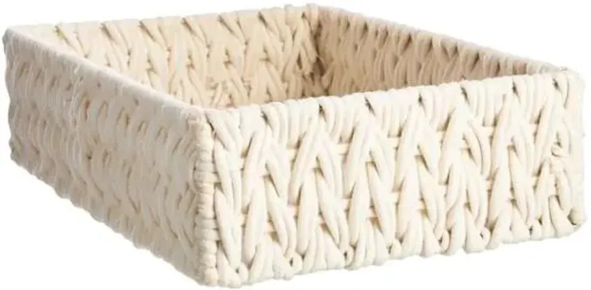 Chunky White Under Bed Fabric Storage Basket, Medium