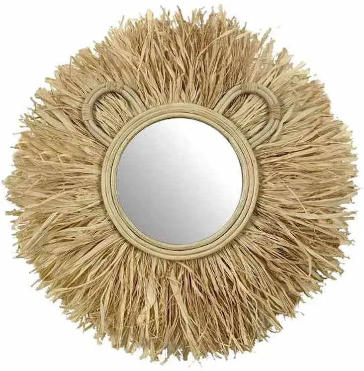 Tiny Dreamers Lion Raffia Round Wall Mirror, 20"