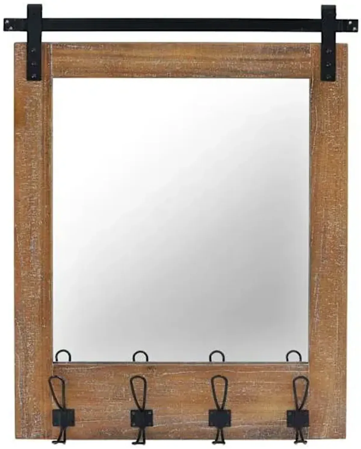 Metal with Hooks Rectangle Wall Mirror, 24X31