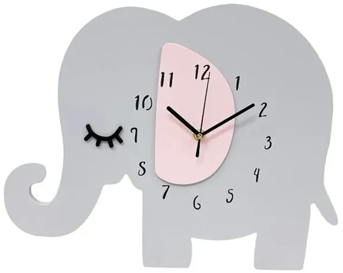 Tiny Dreamers Elephant Wooden Wall Clock, 15x12