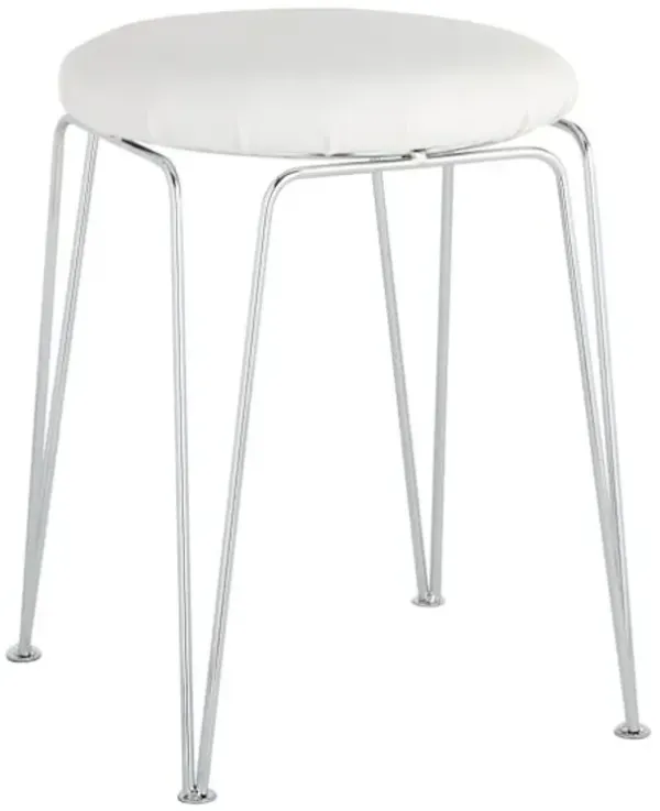 Penna Vanity Stool, Chrome & White