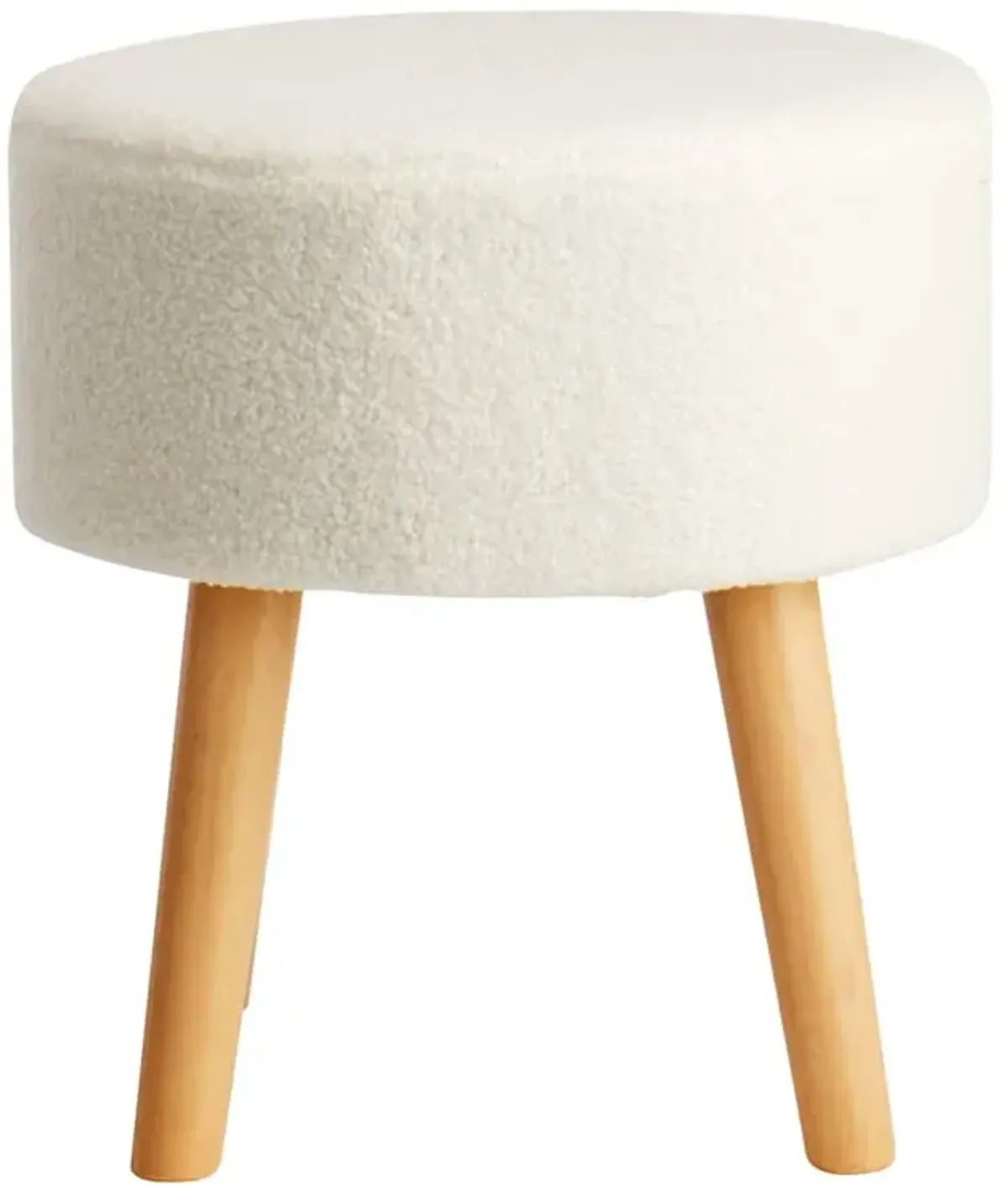 Emmy Stool with Wooden Legs, Cream Sherpa