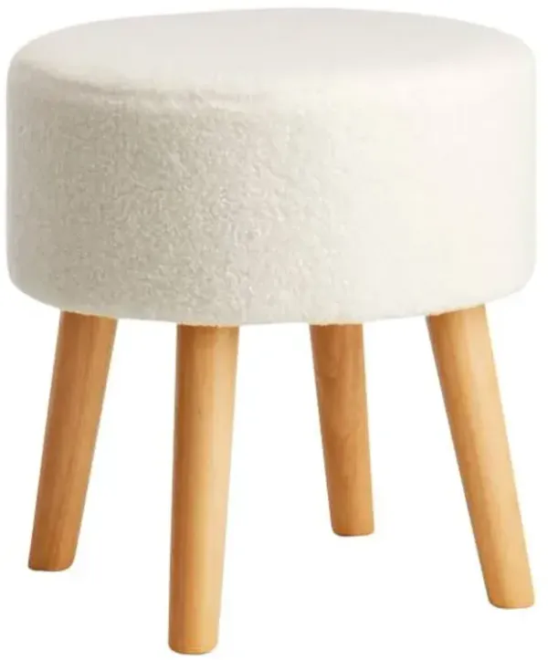 Emmy Stool with Wooden Legs, Cream Sherpa