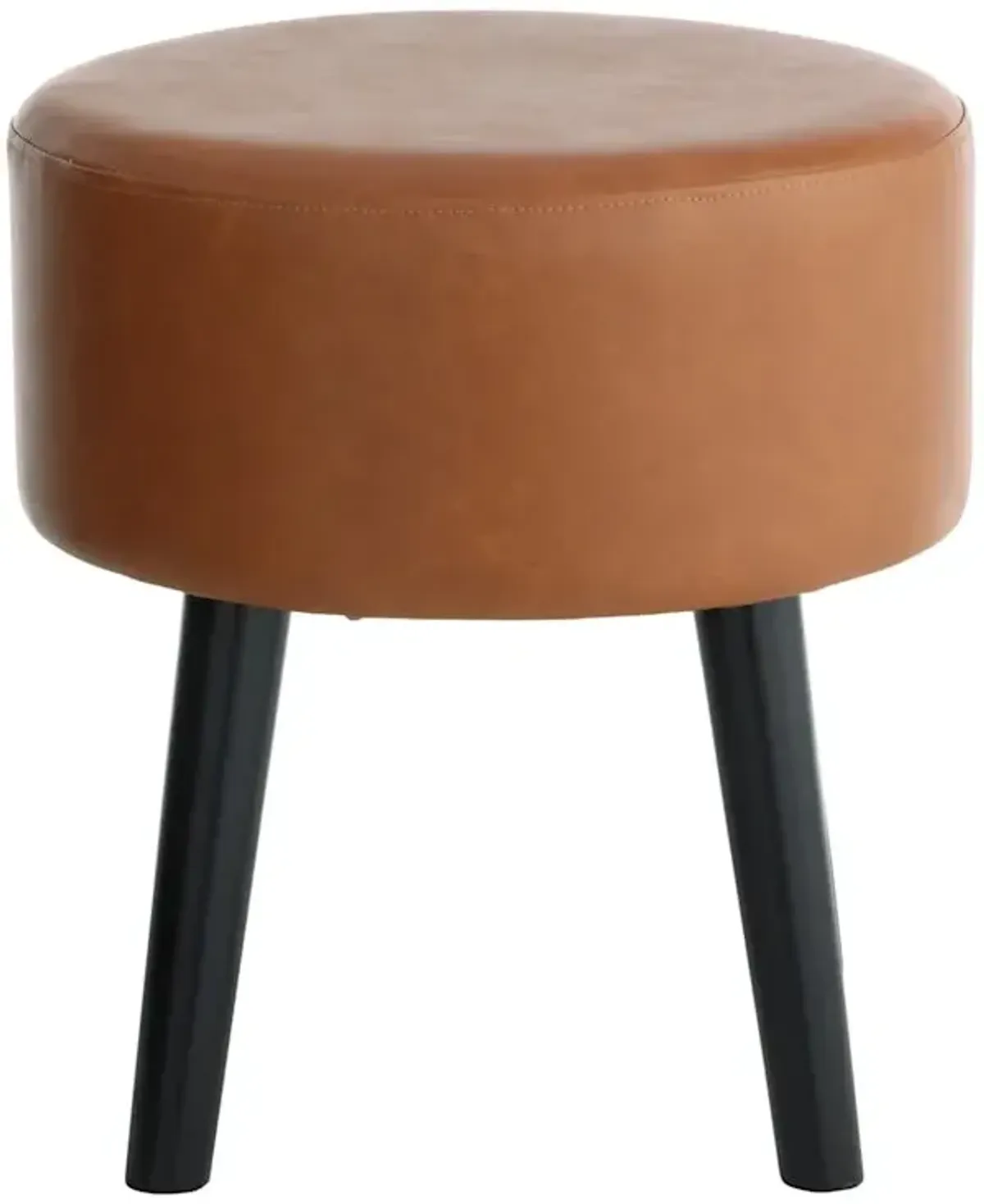 Emmy Stool with Black Wooden Legs, Cognac Faux Leather
