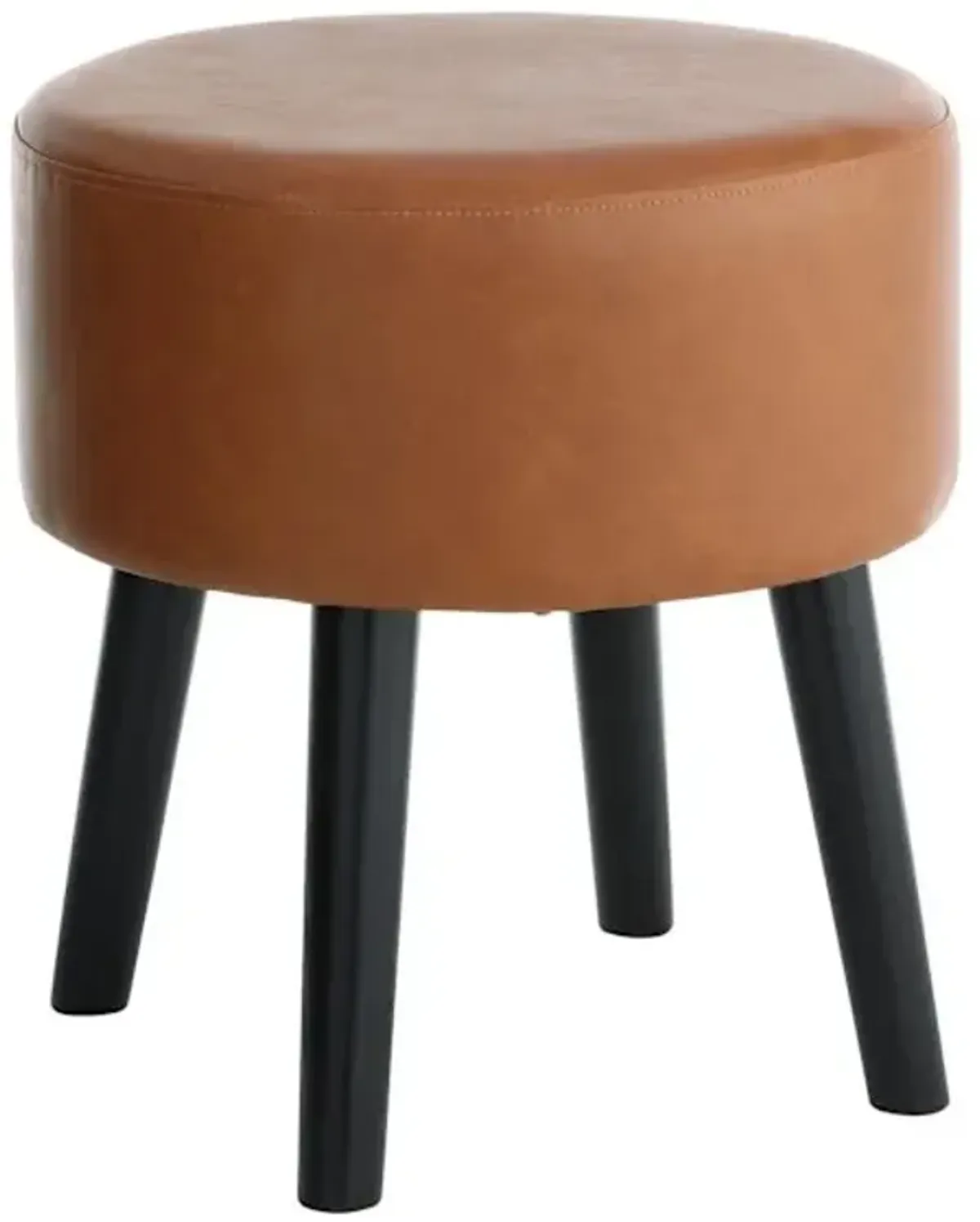 Emmy Stool with Black Wooden Legs, Cognac Faux Leather