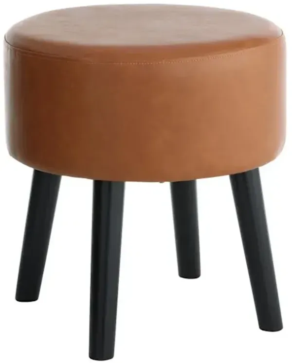 Emmy Stool with Black Wooden Legs, Cognac Faux Leather