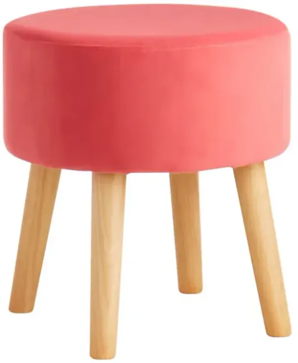Emmy Stool with Wooden Legs, Pink Velvet