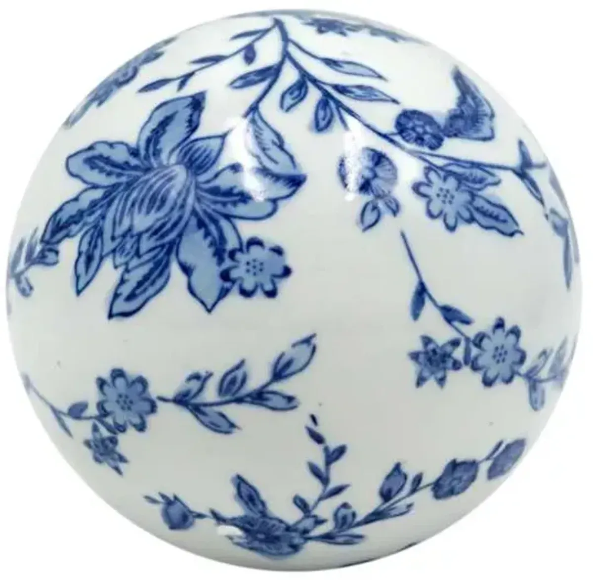 Blue & White Floral Porcelain Sphere, 4"