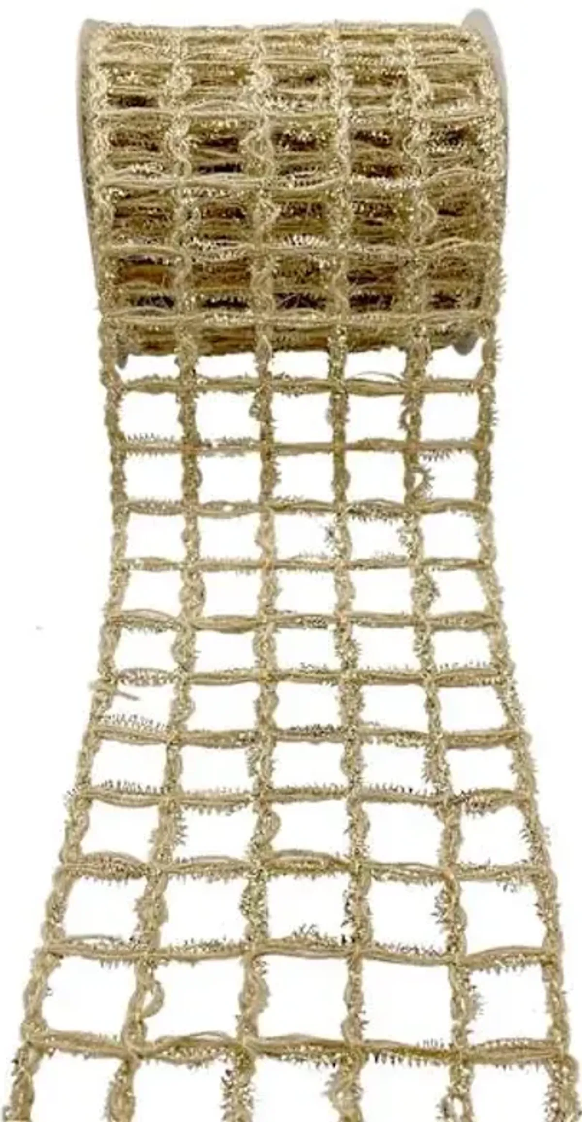 4" Natural & Gold Knit Lattice Ribbon, 5yd