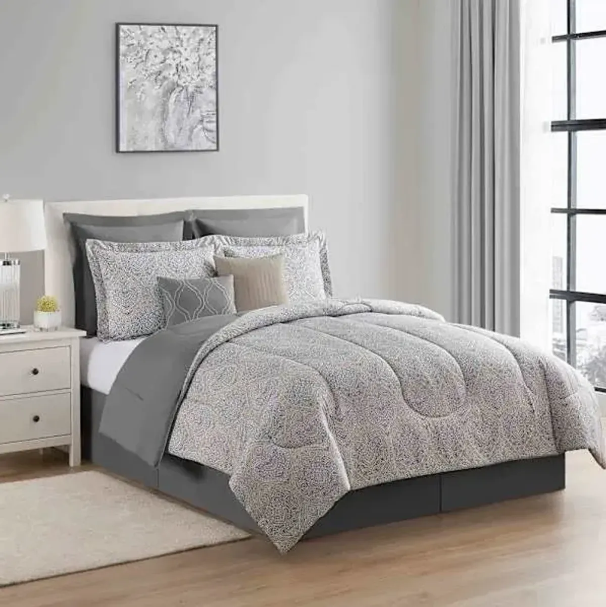 8-Piece Quinn Grey Essential Comforter Set, King