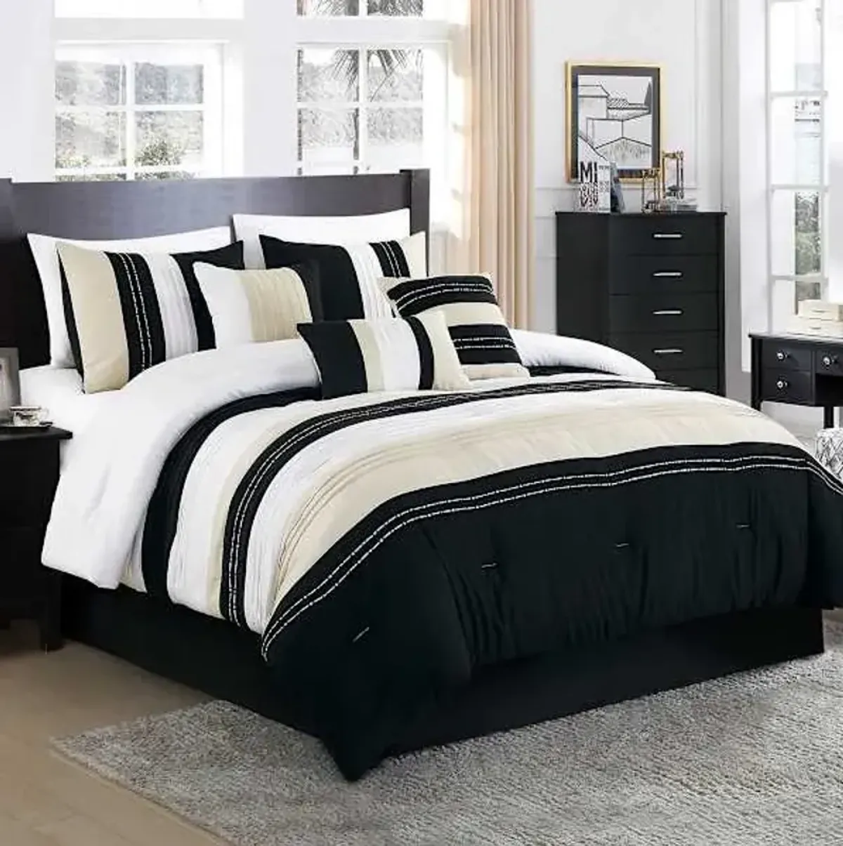 7-Piece Jasper Multicolor Striped Comforter Set, Queen