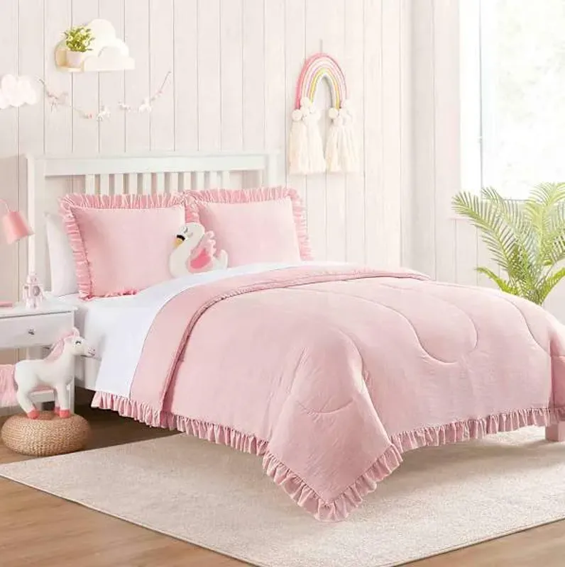Tiny Dreamers Pink Crinkle Comforter Set, Full