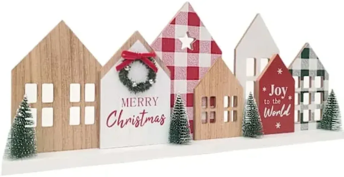 Homespun Holiday Merry Christmas Houses Table Decor, 24"