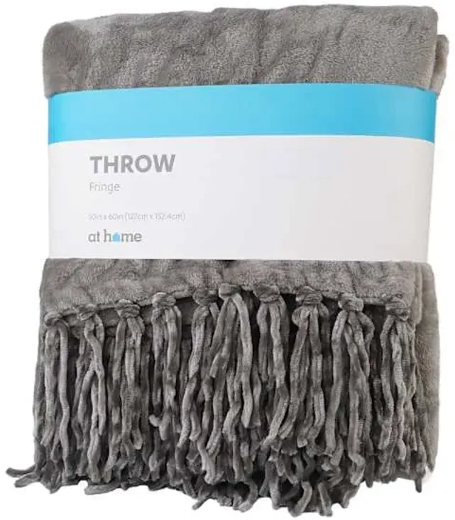 Grey Fringe Throw Blanket, 50x60