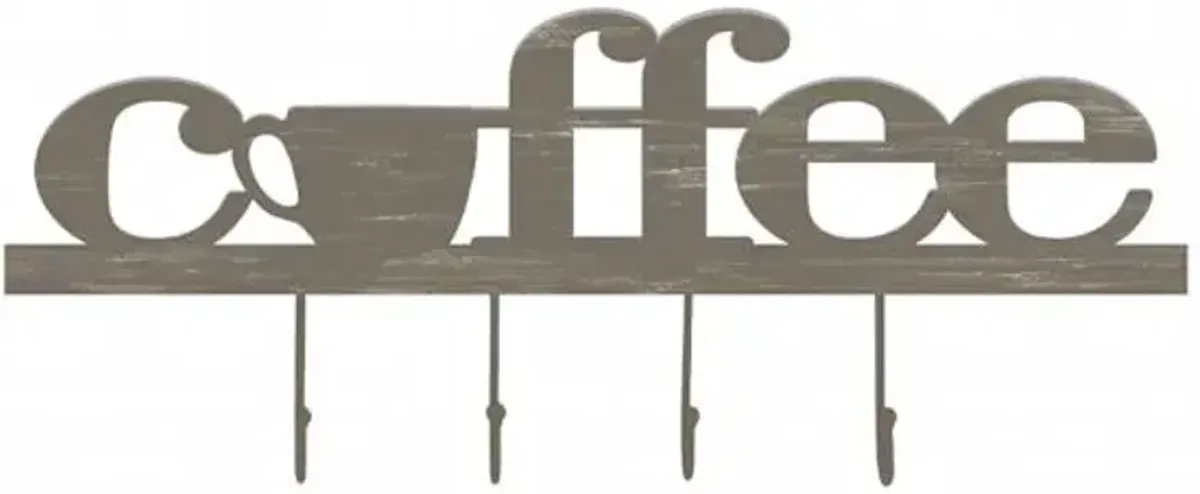 Coffee Wall Sign with Hooks, 8X20