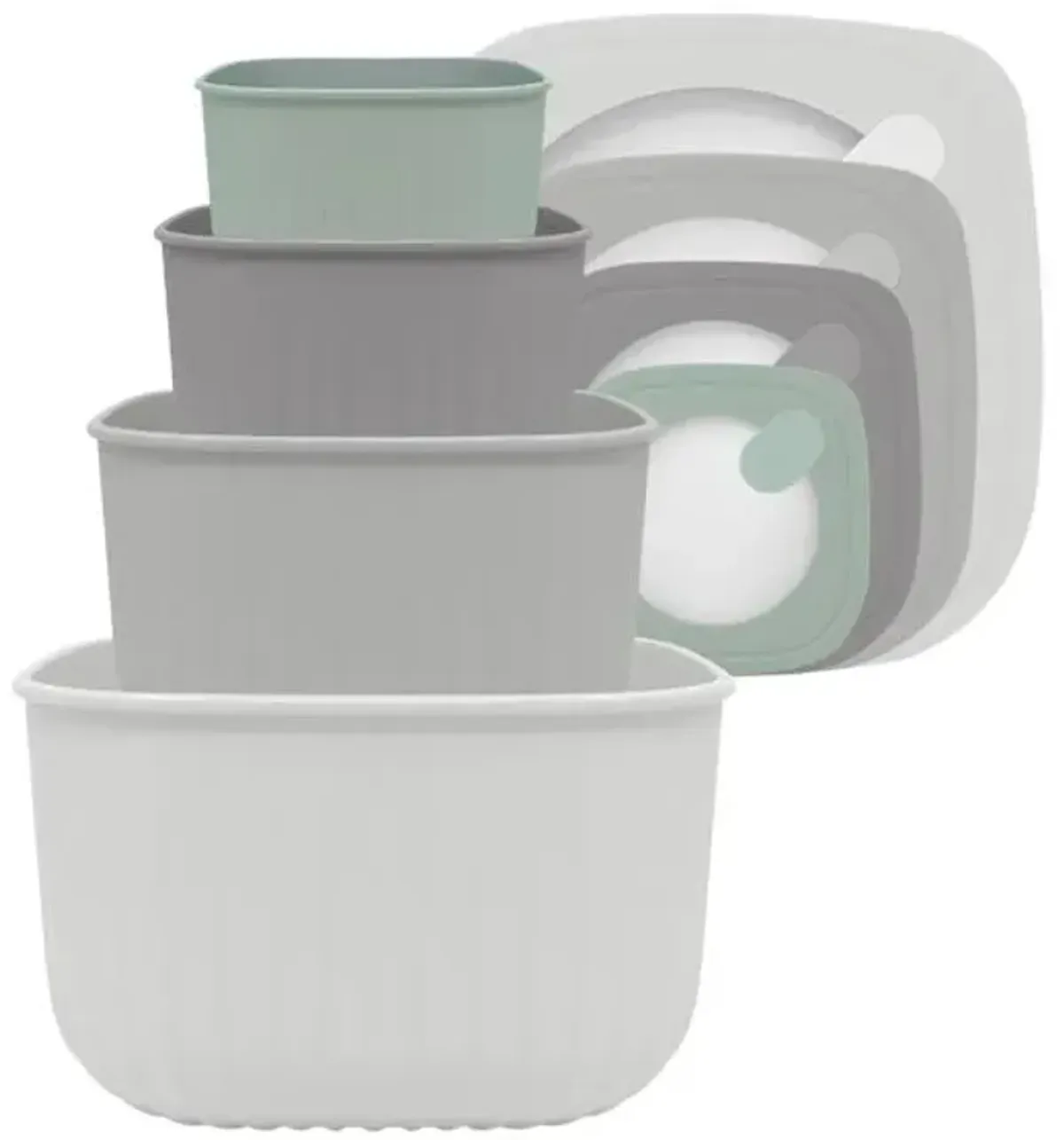 4-Piece Square Storage Bowl Containers, Light Grey