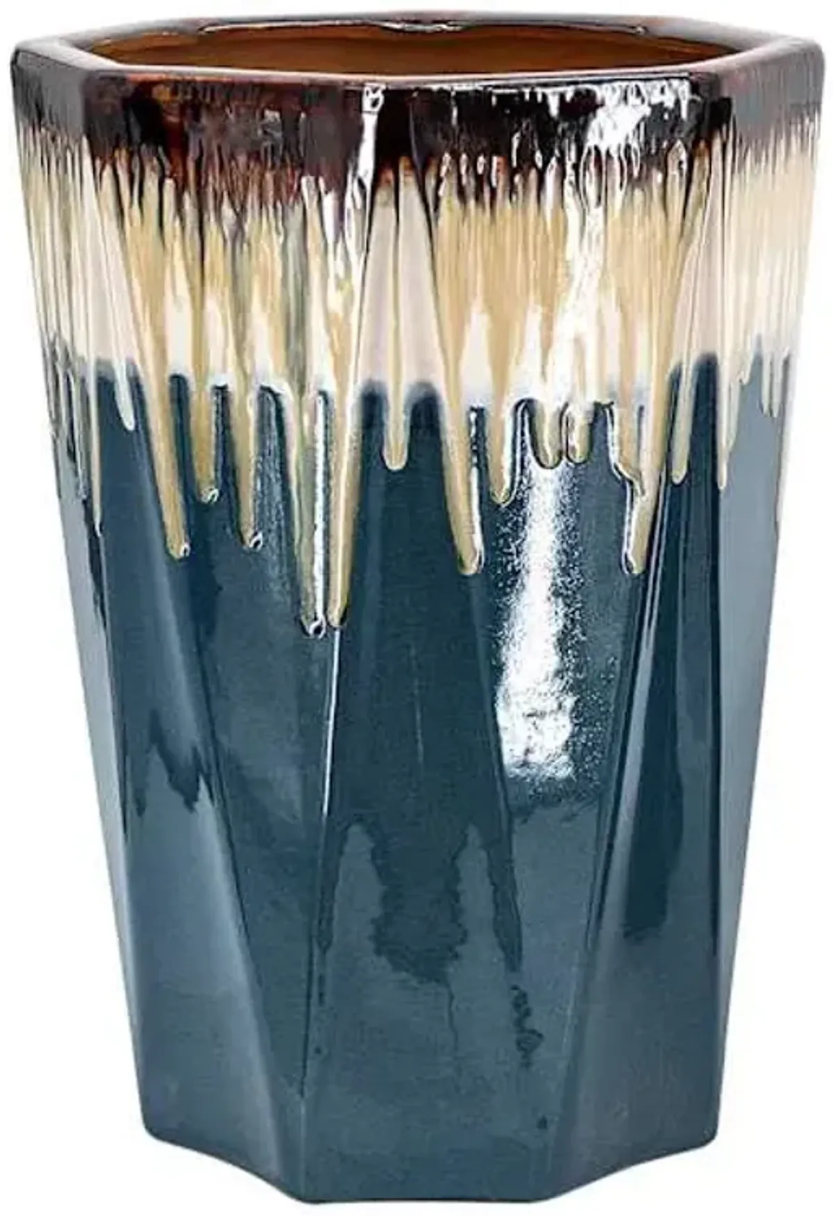Blue Drip Glaze Ceramic Outdoor Planter, Medium