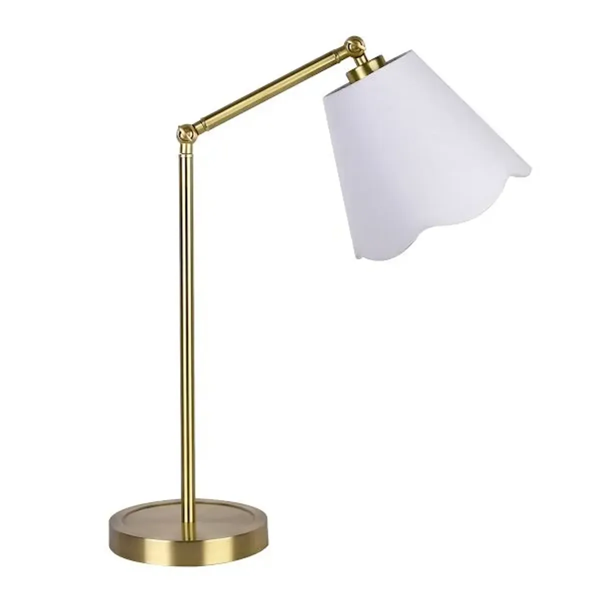 Brushed Brass Desk Lamp with White Fabric Scalloped Shade, 20"