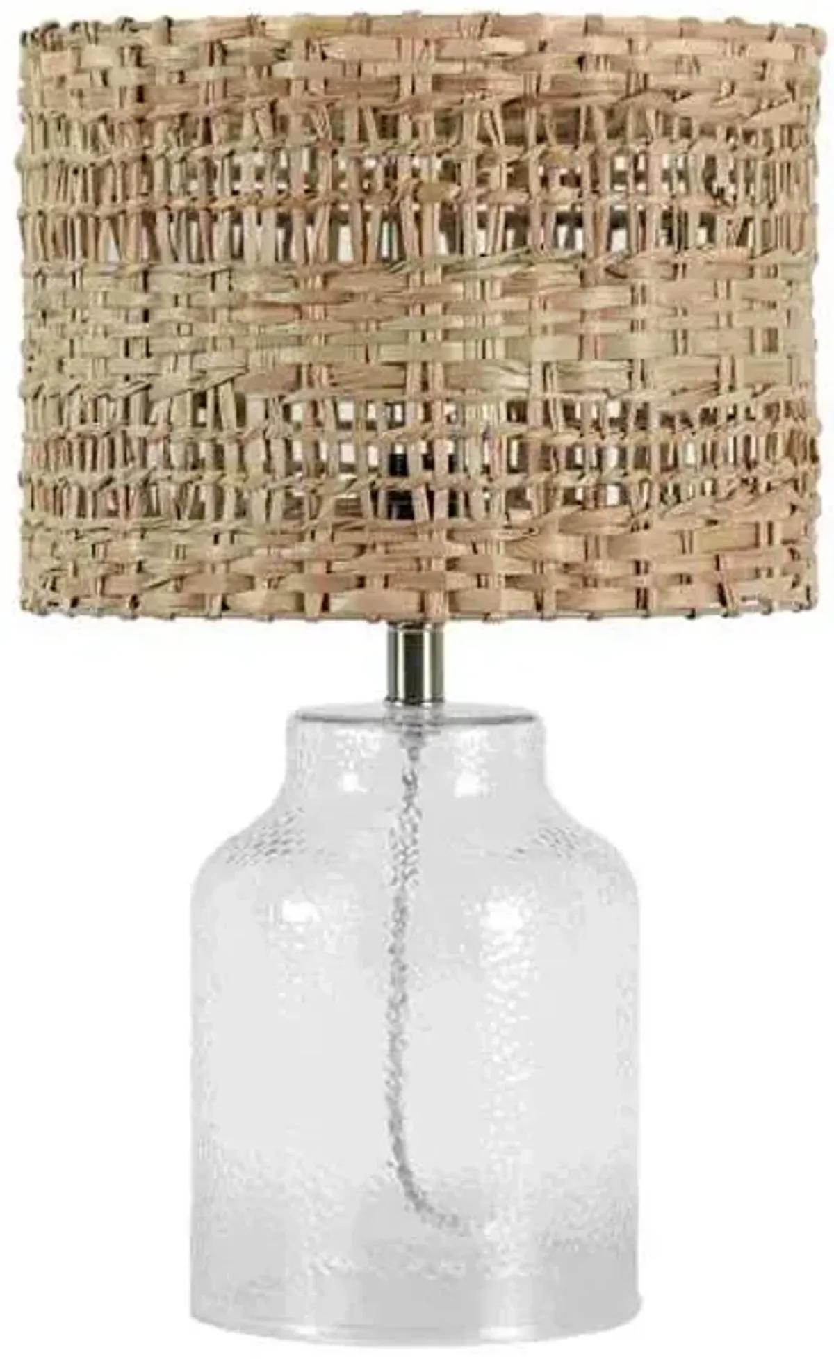 Dimpled Glass Small Table Lamp with Sea Grass Shade, 21.5"