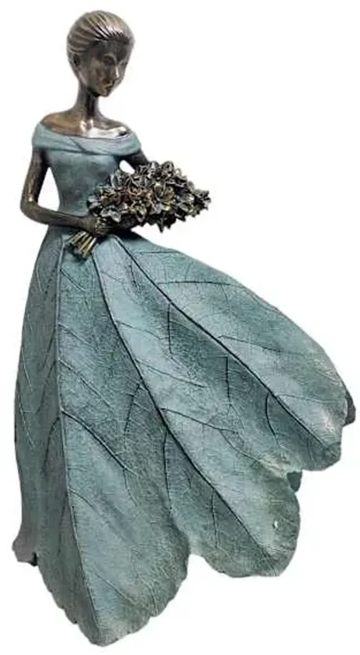 Girl Holding a Flower Bouquet Outdoor Garden Statue, 23"