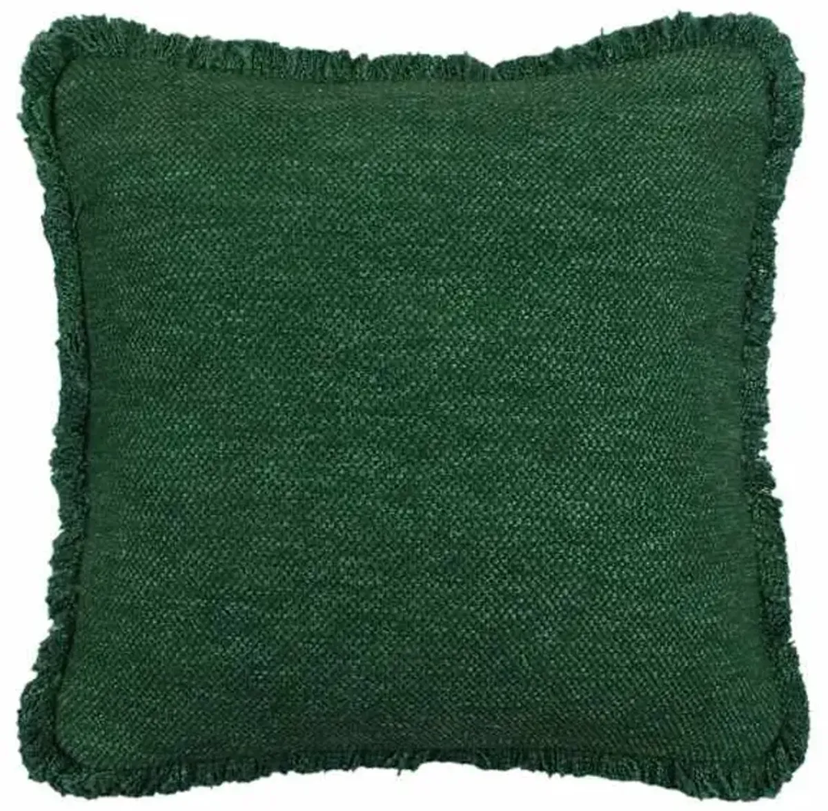 Solid Green Woven Throw Pillow with Fringe, 24"