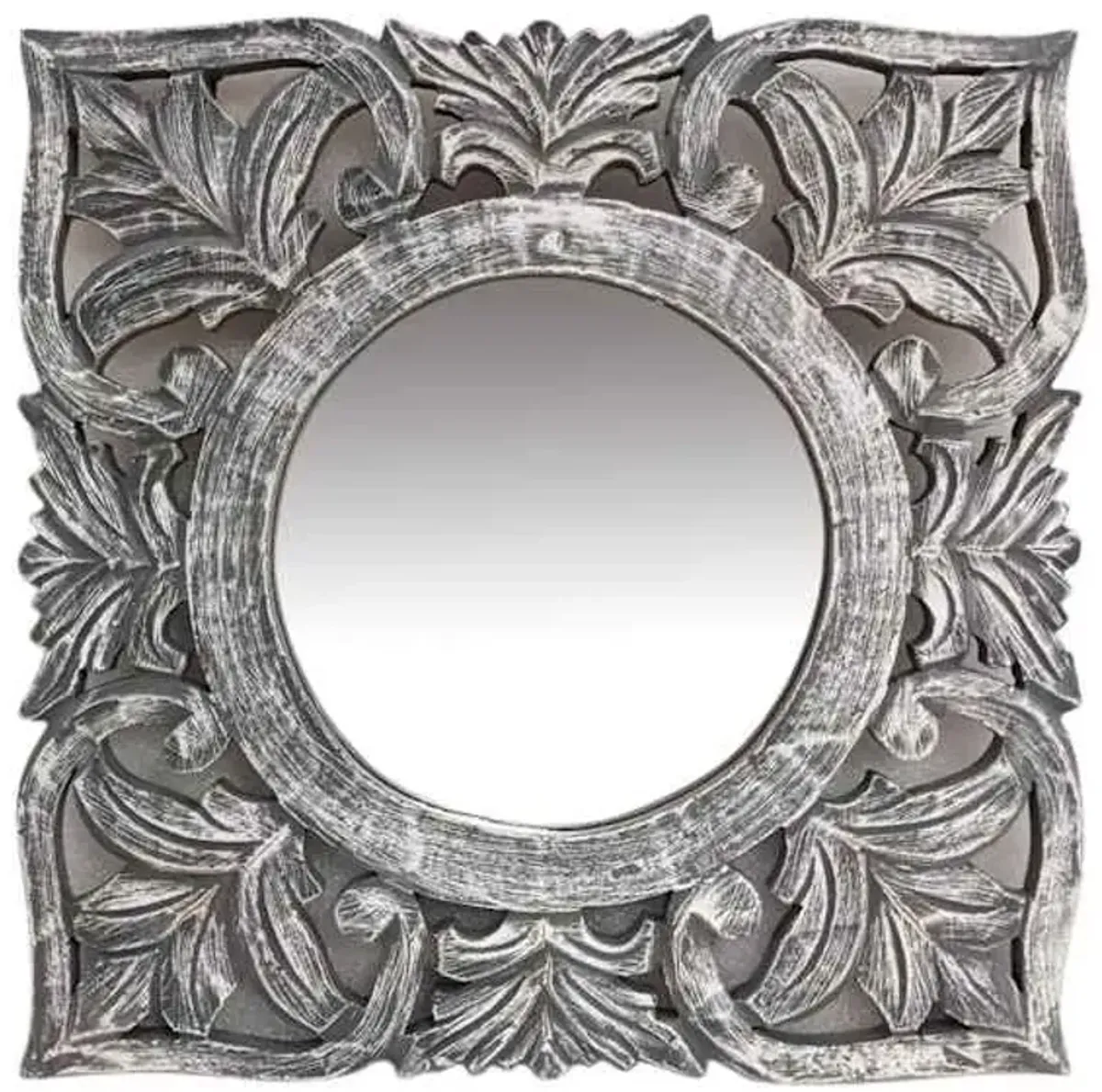 Grey Square Carved Wall Mirror, 14"