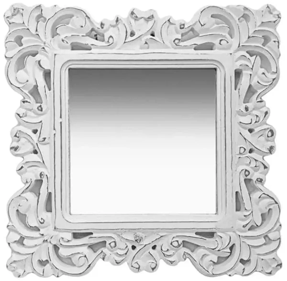 White Square Carved Wall Mirror, 14"