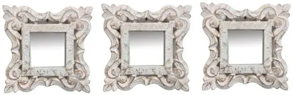 3-Piece White Gold Carved Wall Mirror Set, 8"
