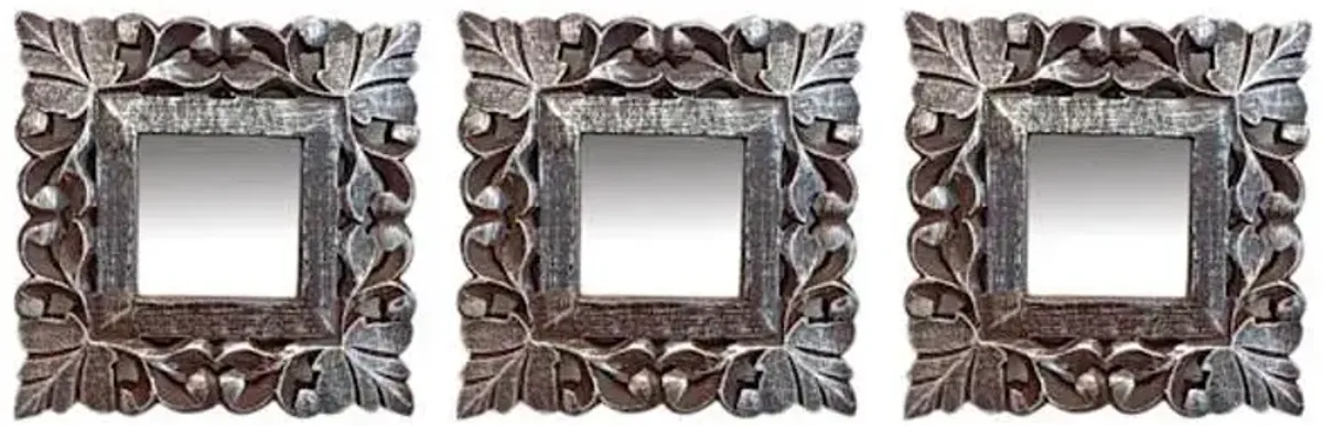 3-Piece Walnut Silver Carved Wall Mirror Set, 8"