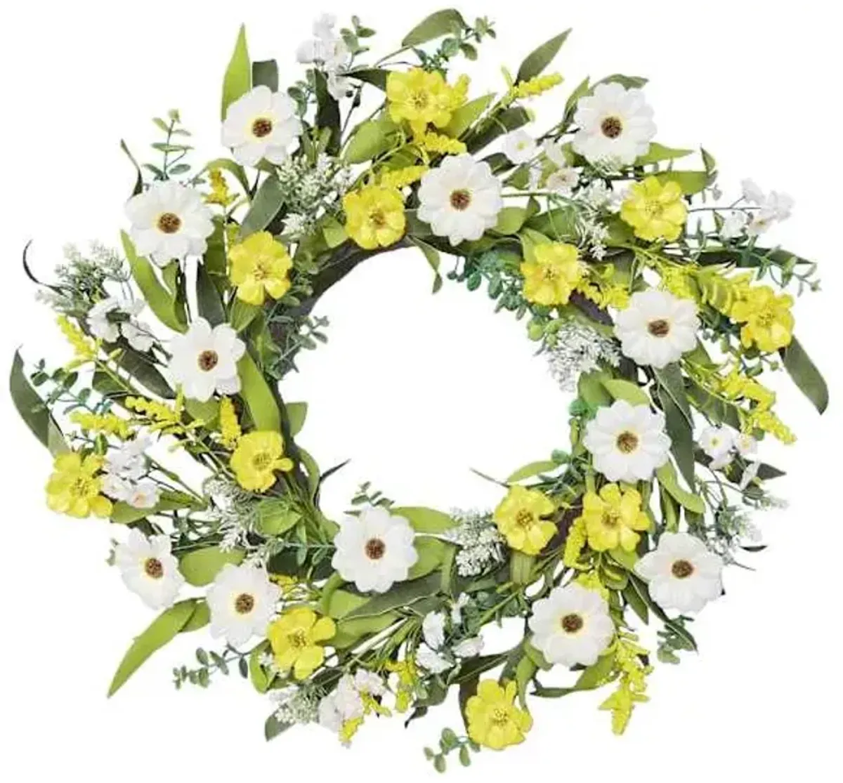 Yellow & White Mixed Floral Wreath, 22"