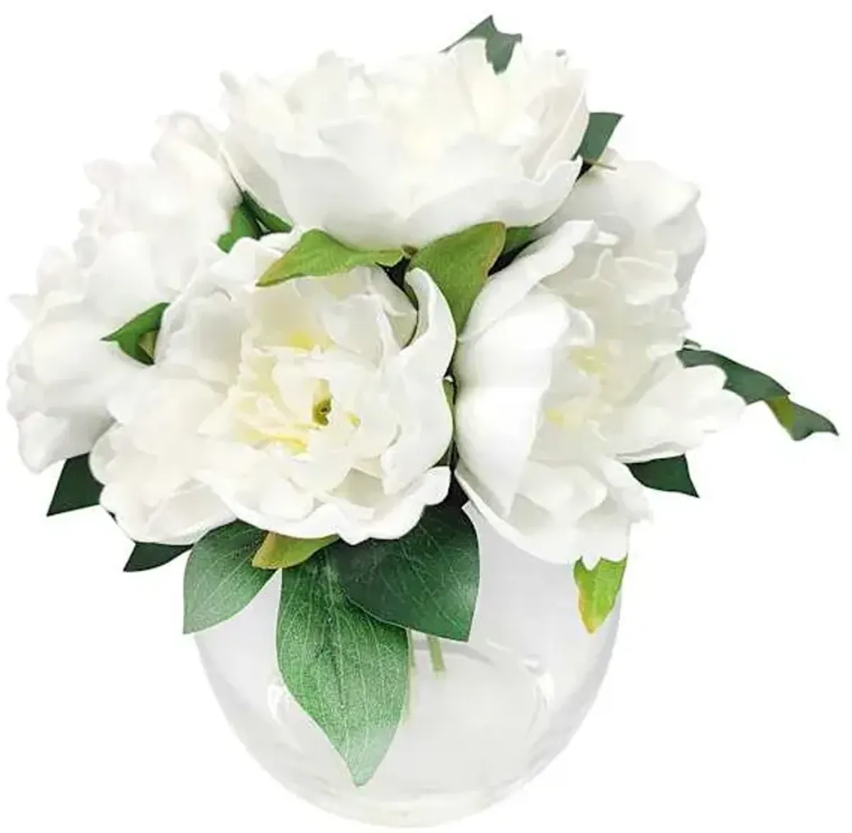 Providence White Real Feel Peony Arrangement in Glass Pot, 10"