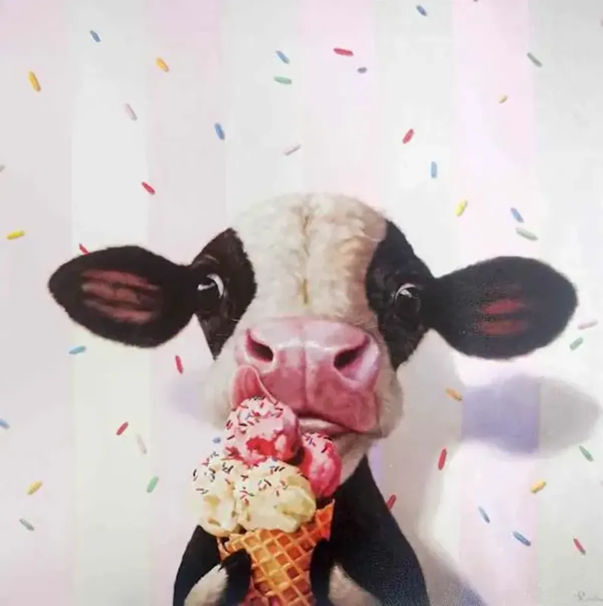 Ice Cream Cow Canvas Wall Art, 12"