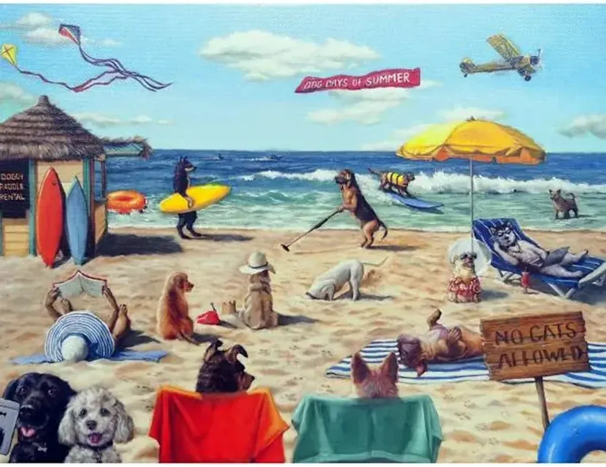 Dog Beach Canvas Wall Art, 16x12