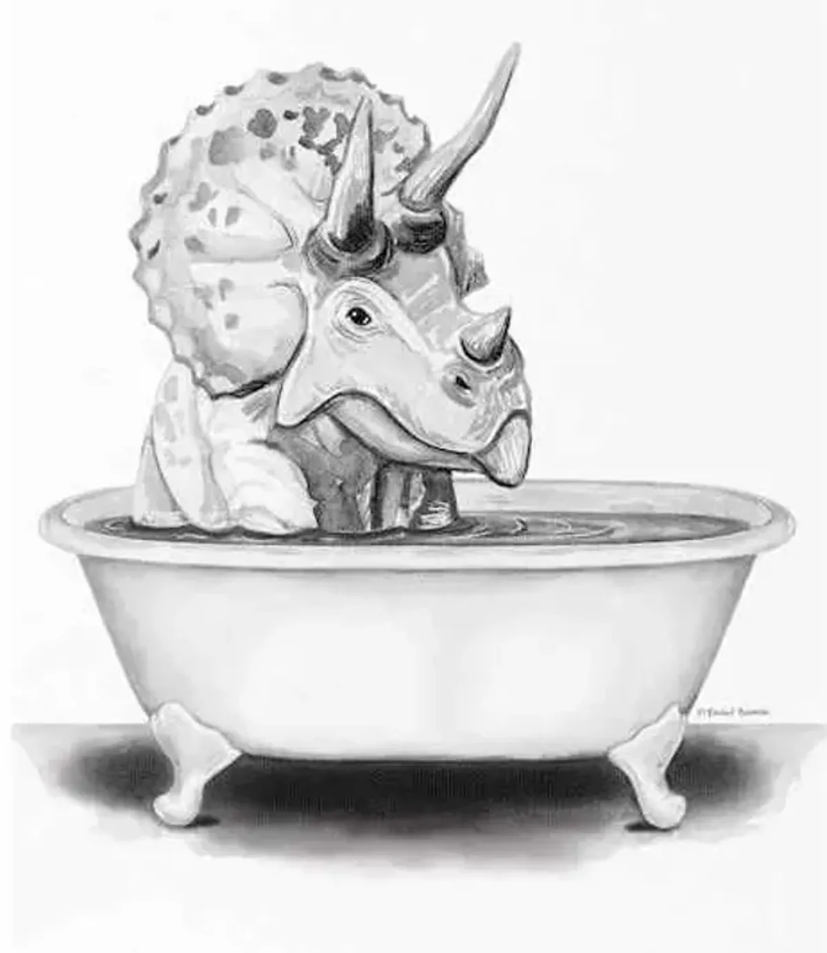 Triceratops In Bathtub Canvas Wall Art, 12x16