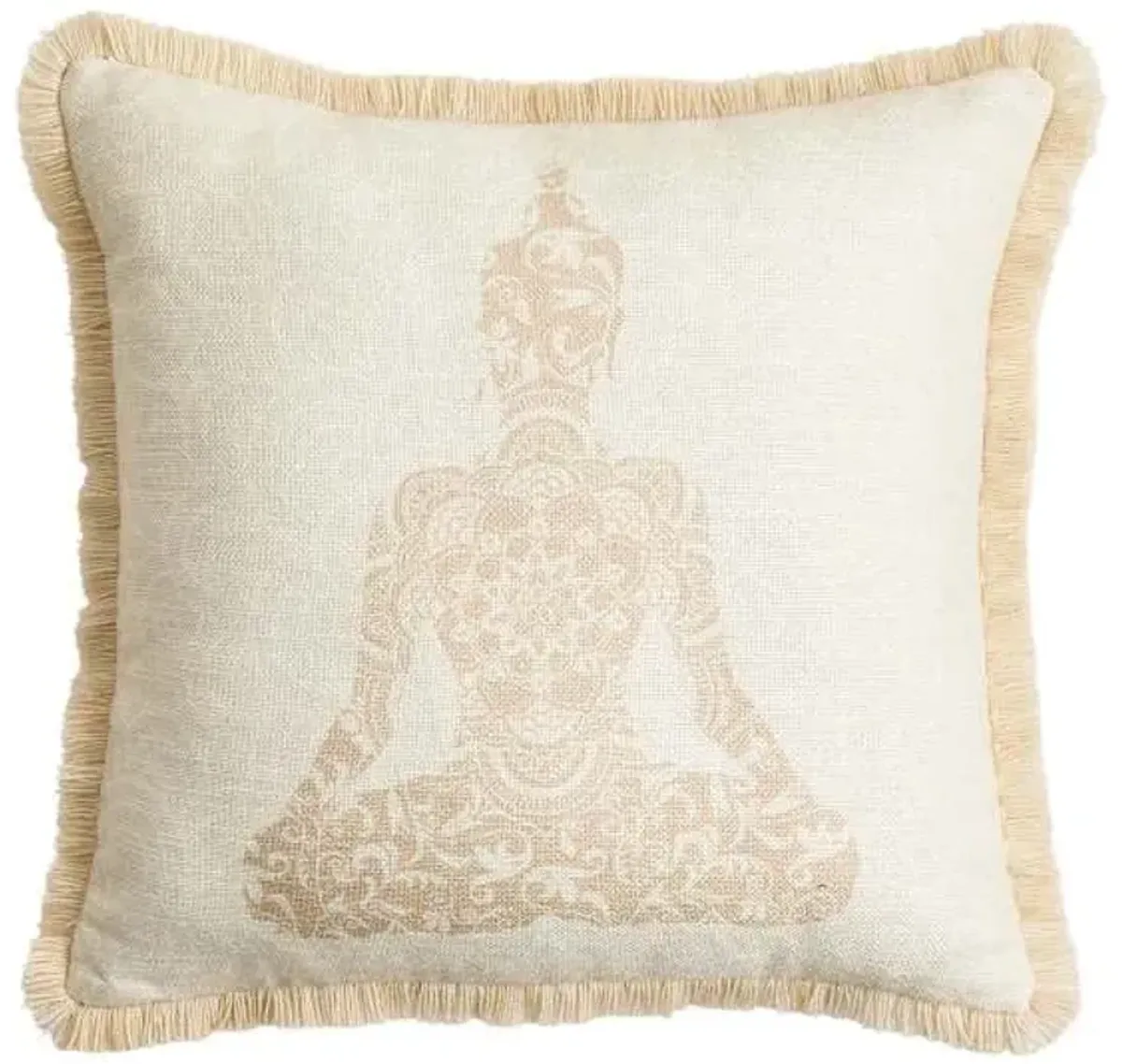 Buddha Outdoor Throw Pillow with Fringe, 18"
