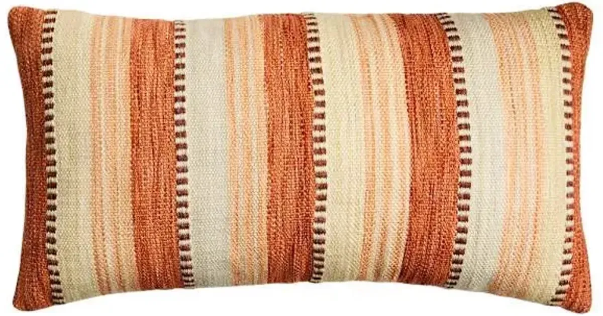 Rust & Natural Block Stripe Outdoor Lumbar Throw Pillow with Tassels, 26x14