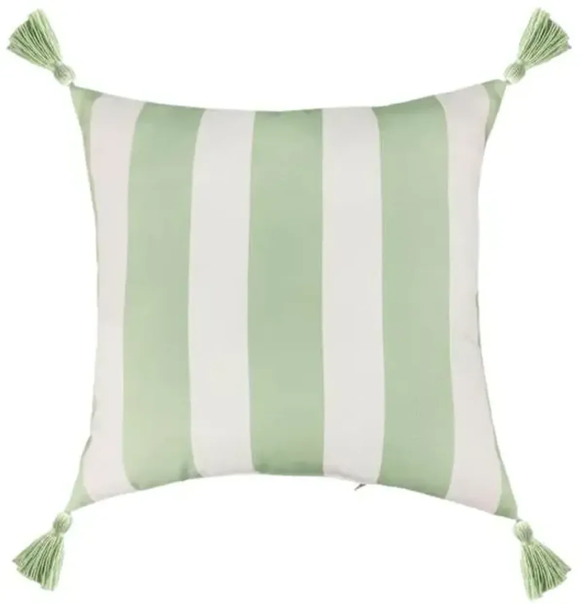 Green & White Cabana Stripe Outdoor Throw Pillow with Tassels, 18"