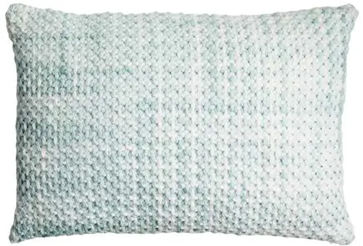Blue Chunky Knit Lumbar Outdoor Throw Pillow, 14x20