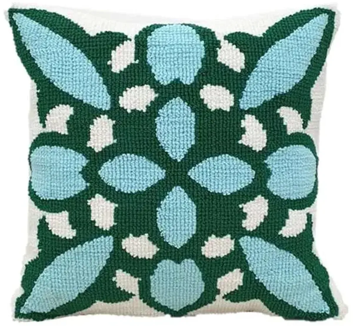 Turquoise & Green Tropical Tile Square Outdoor Throw Pillow, 18"