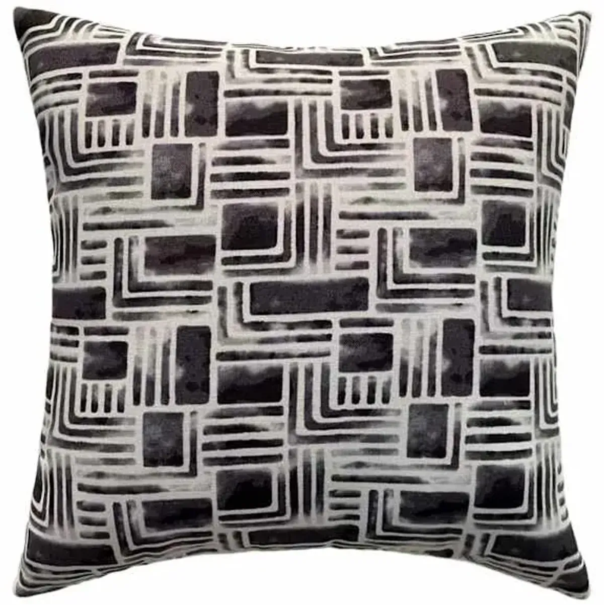 Crosby St. Black & White Watercolor Geo Print Square Outdoor Throw Pillow, 17"