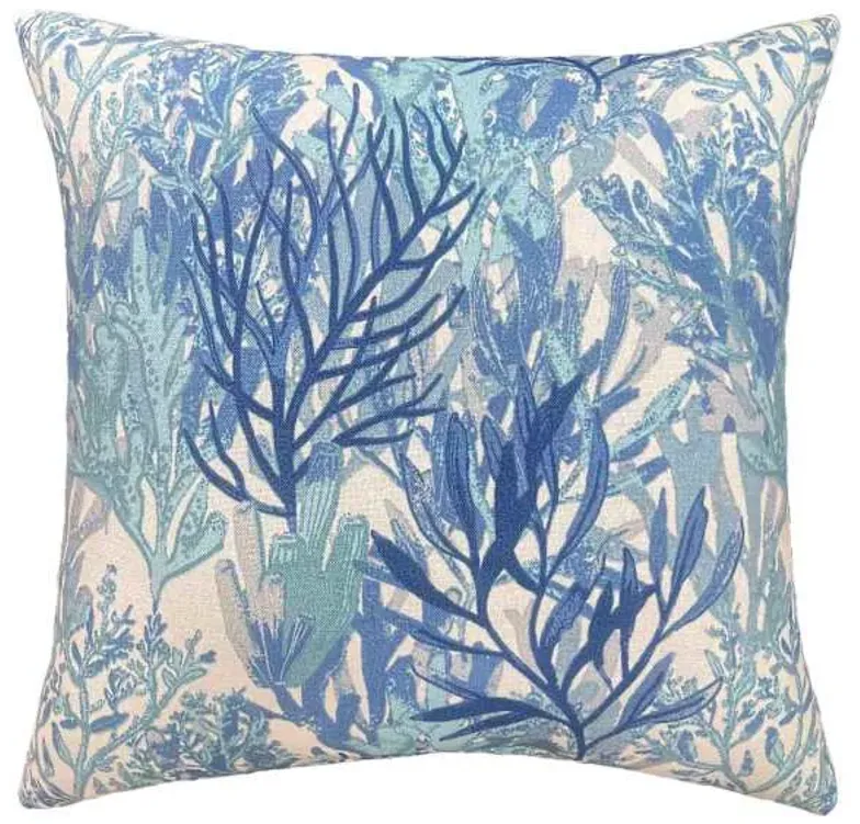 Blue Blissful Coral Print Square Outdoor Throw Pillow, 16"