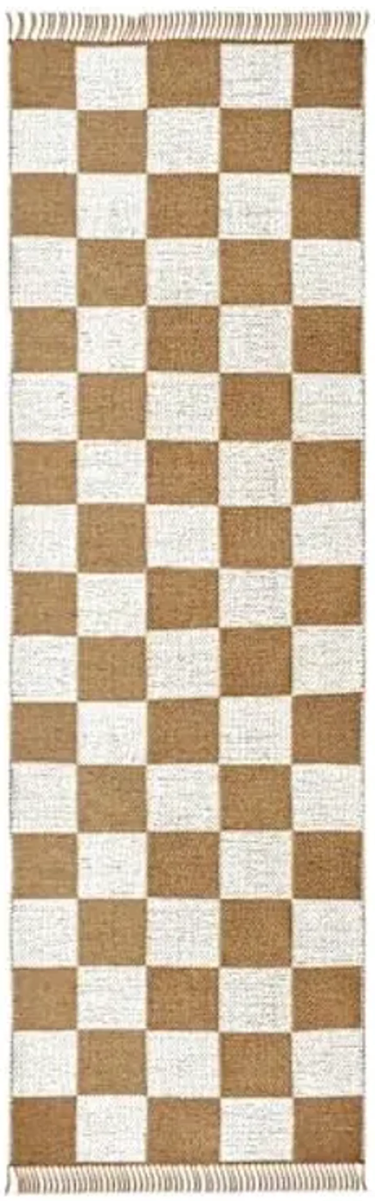 (B871) Honeybloom Brown & Natural Checkered Jute Runner, 2x7