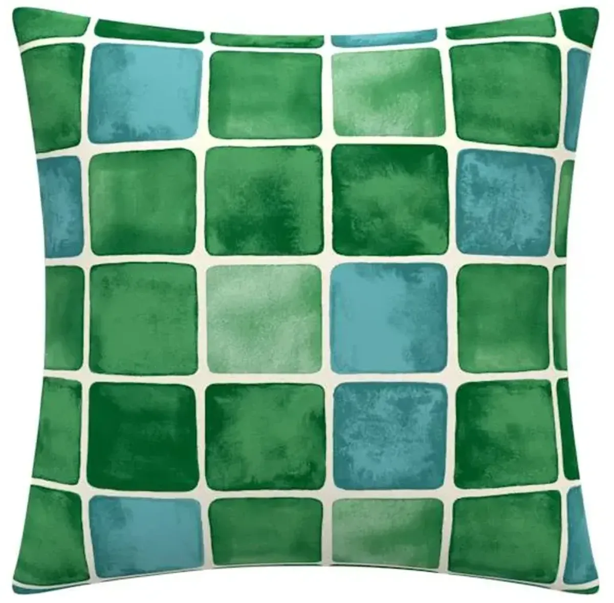 Green & Blue Watercolor Tile Square Outdoor Throw Pillow, 16"